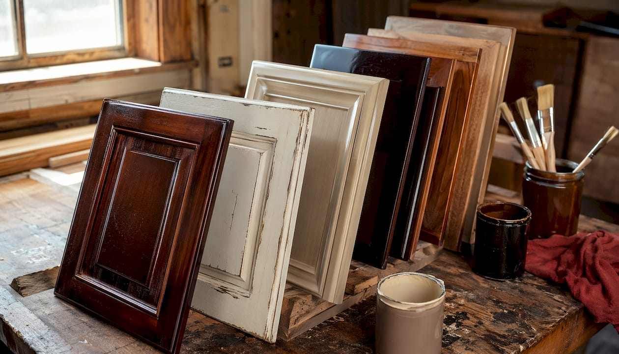 Close-up of different cabinet finish samples