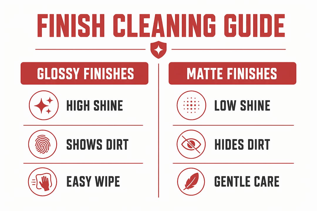 Infographic comparing glossy and matte cabinet finishes