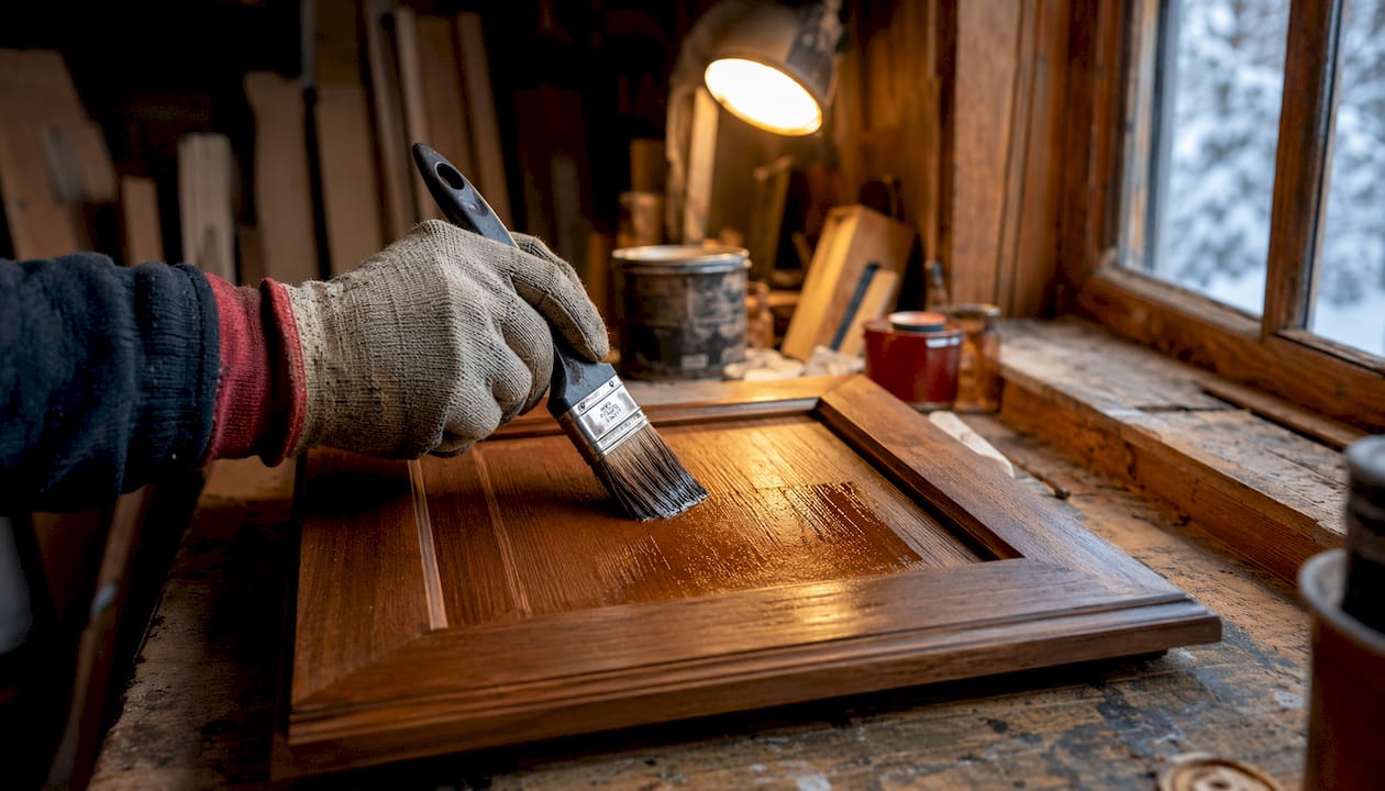 Hand painting cabinet in cold garage