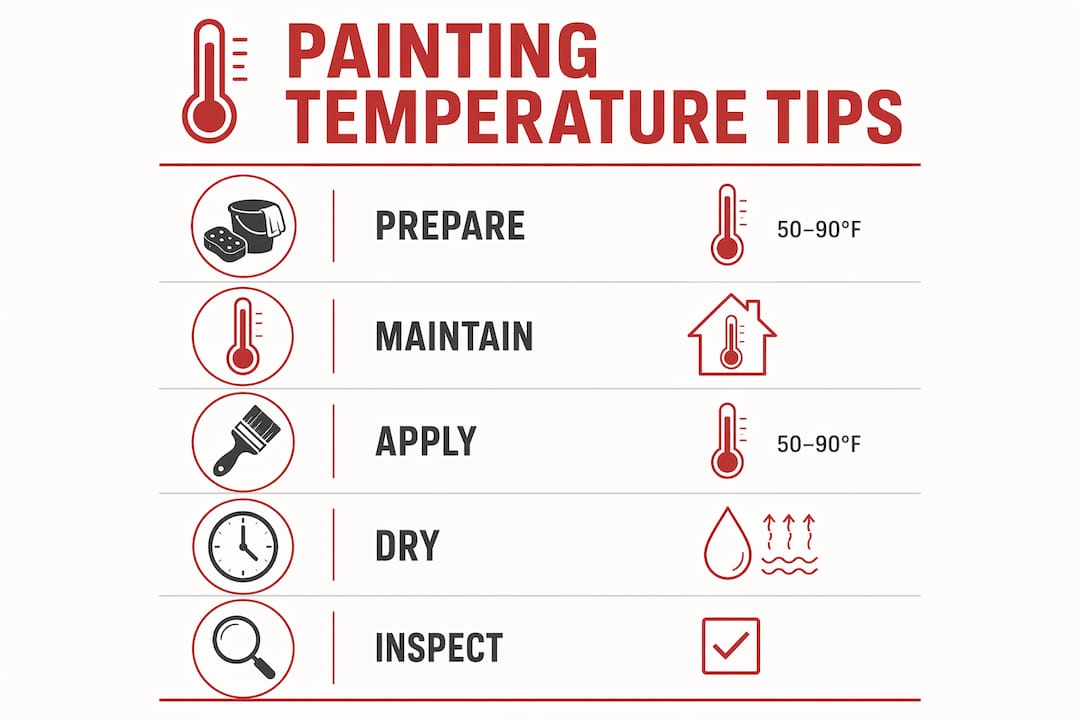 Infographic illustrating cabinet painting temperature steps