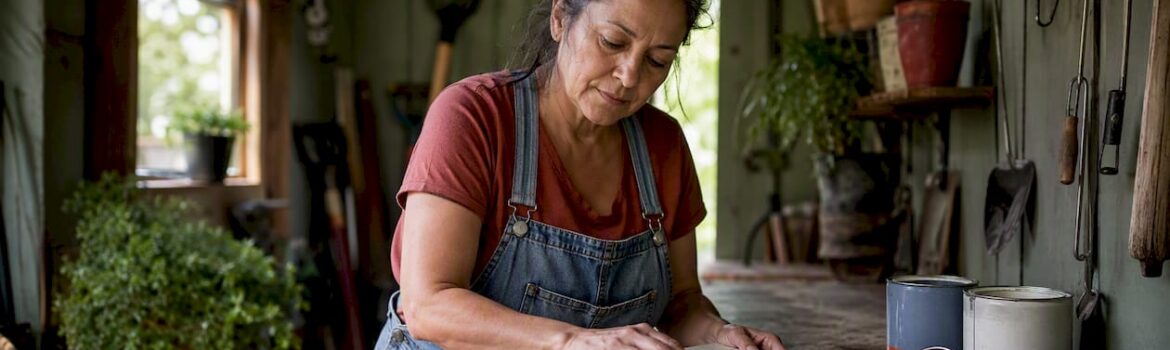 Woman prepping cabinet with humidity gauge nearby