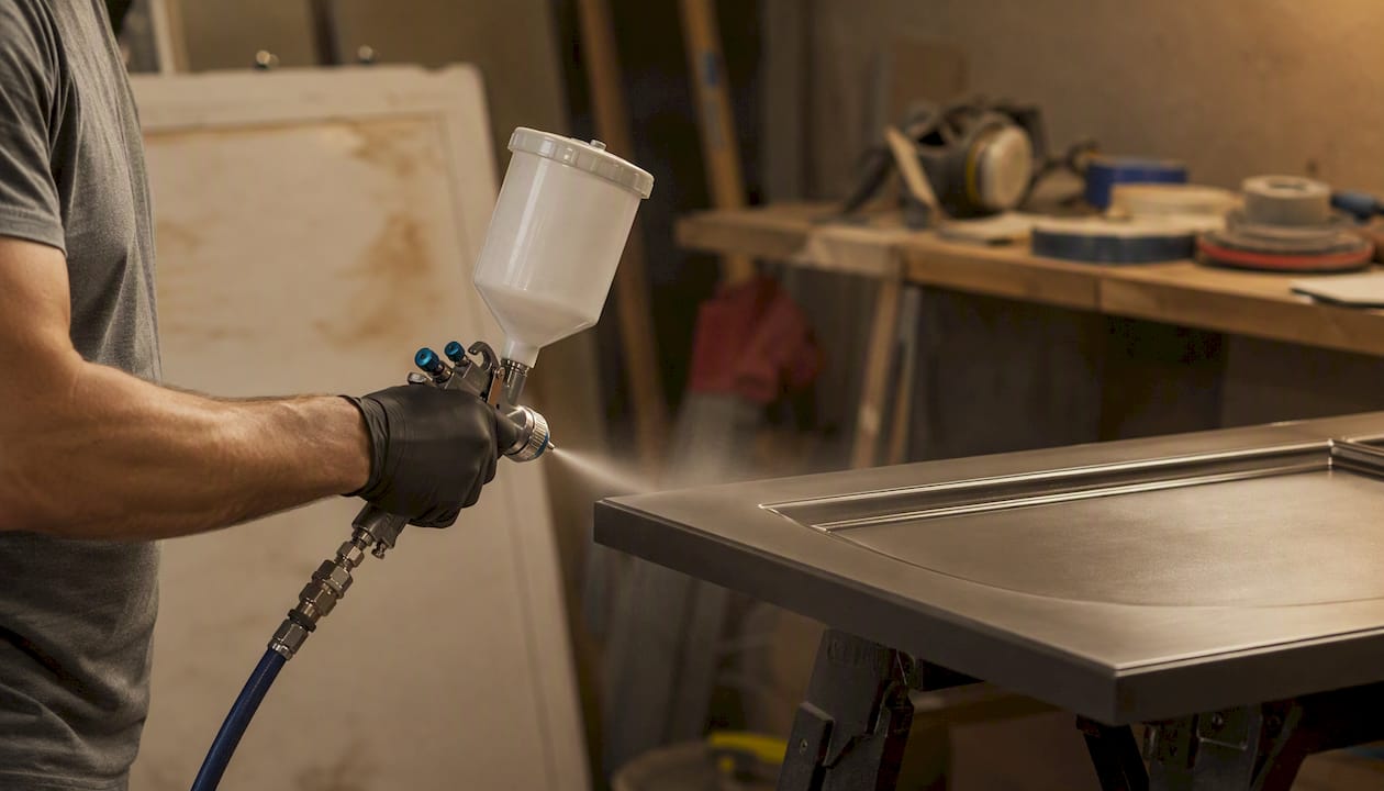 HVLP spray gun delivering consistent finish
