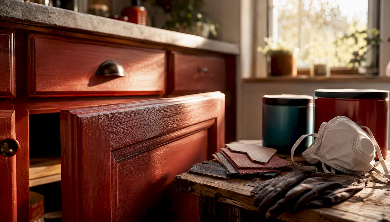 Eco-friendly finish materials and refinished cabinet door