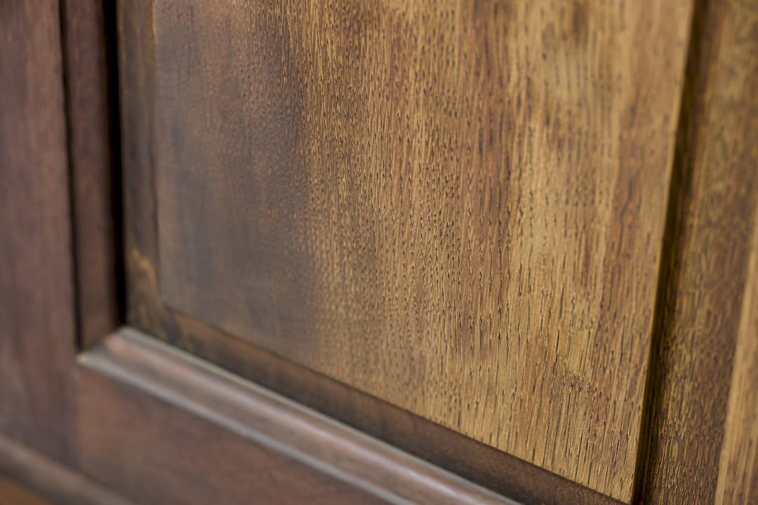 Close-up of smoke residue in wood grain pores