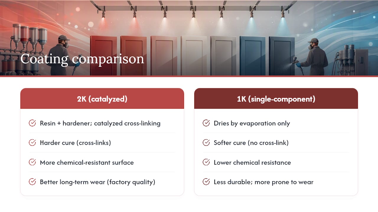 Comparison chart of 2K polyurethane and 1K paint coatings