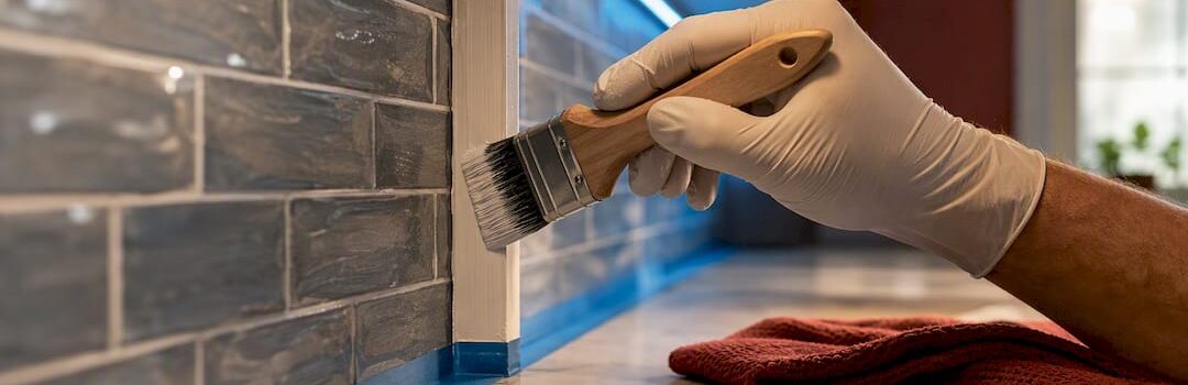Painting cabinet edge beside backsplash tile
