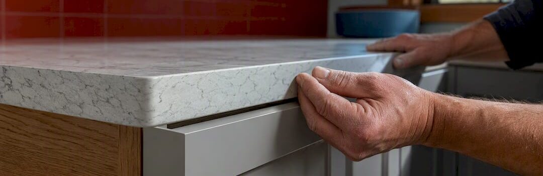 Fresh cabinet finish beside countertop installation