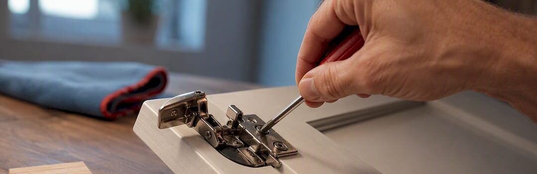 Hands adjusting a concealed cabinet hinge