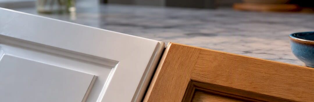 White and wood cabinet finishes in contrasting light