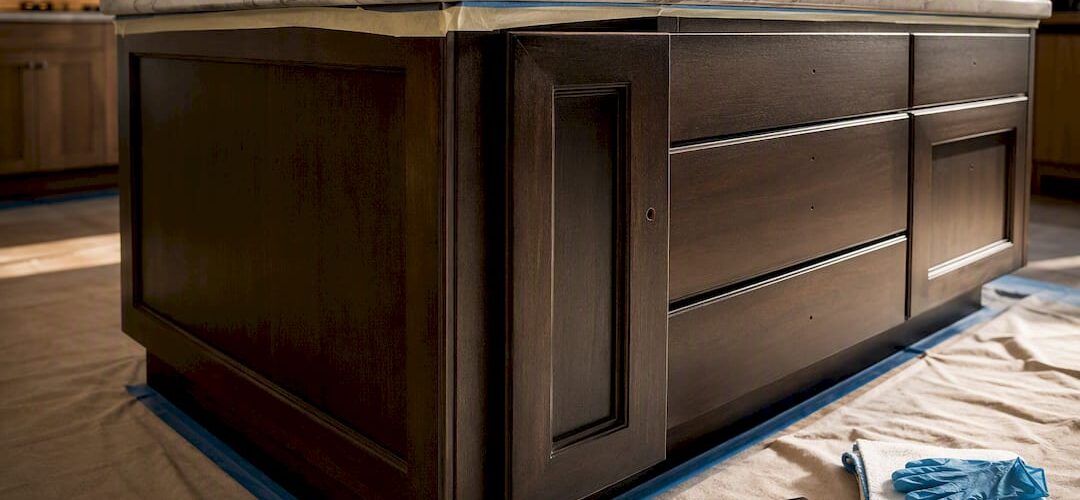 Freshly refinished kitchen island in Denver home