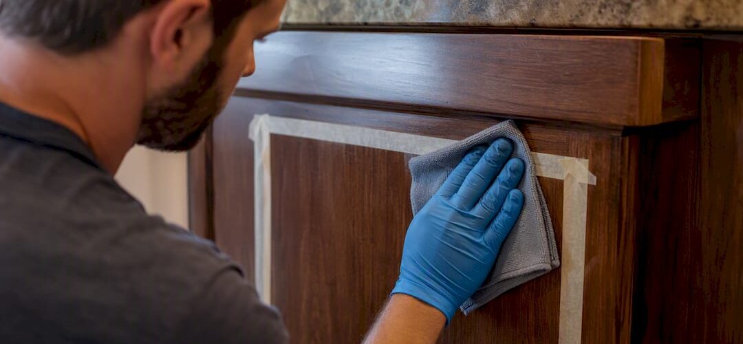 Homeowner preparing kitchen island for refinishing