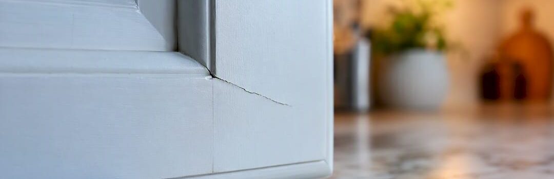 Cracked paint at a cabinet door corner