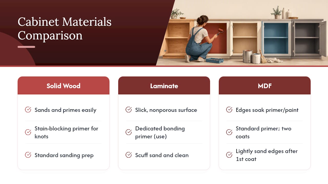 Primer preparation guide for three cabinet materials