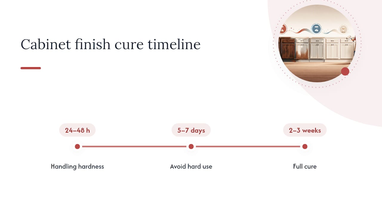 Cabinet paint curing timeline from handling to full hardness