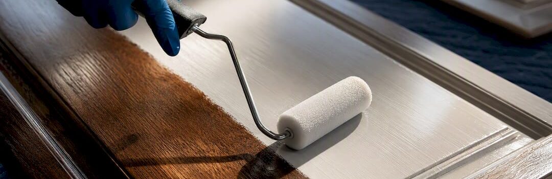 Applying enamel over a stained cabinet panel