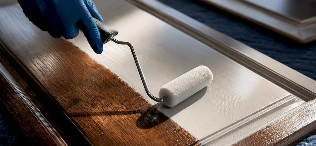Applying enamel over a stained cabinet panel