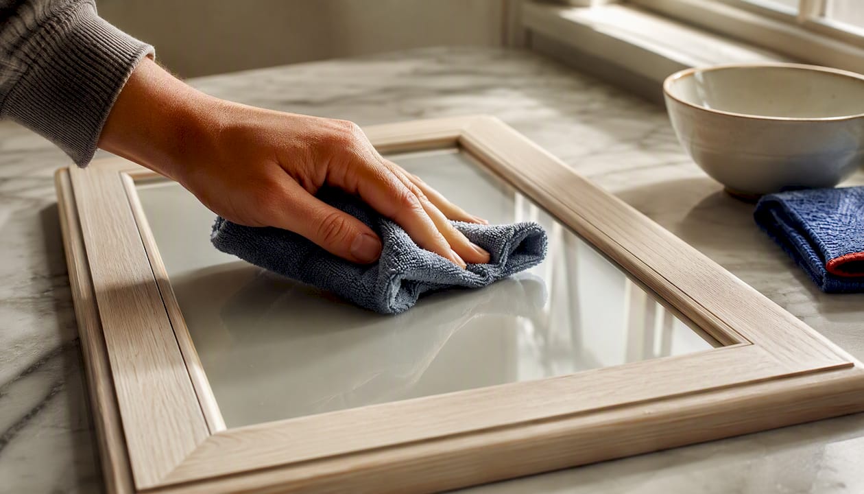 Soft cloth wiping glazed cabinet finish