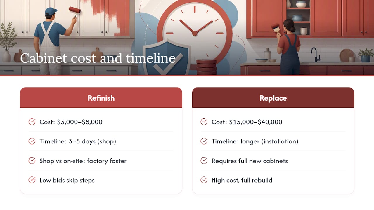 Cabinet refinishing versus replacement costs