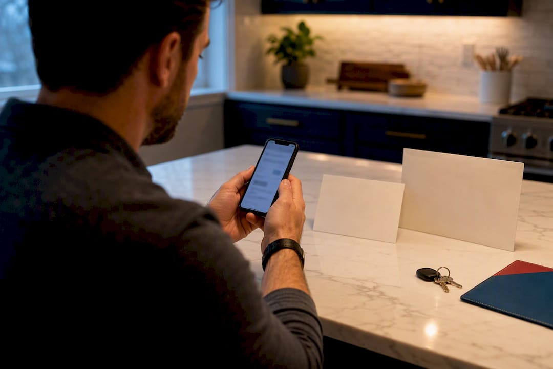 Homeowner photographing contractor credentials