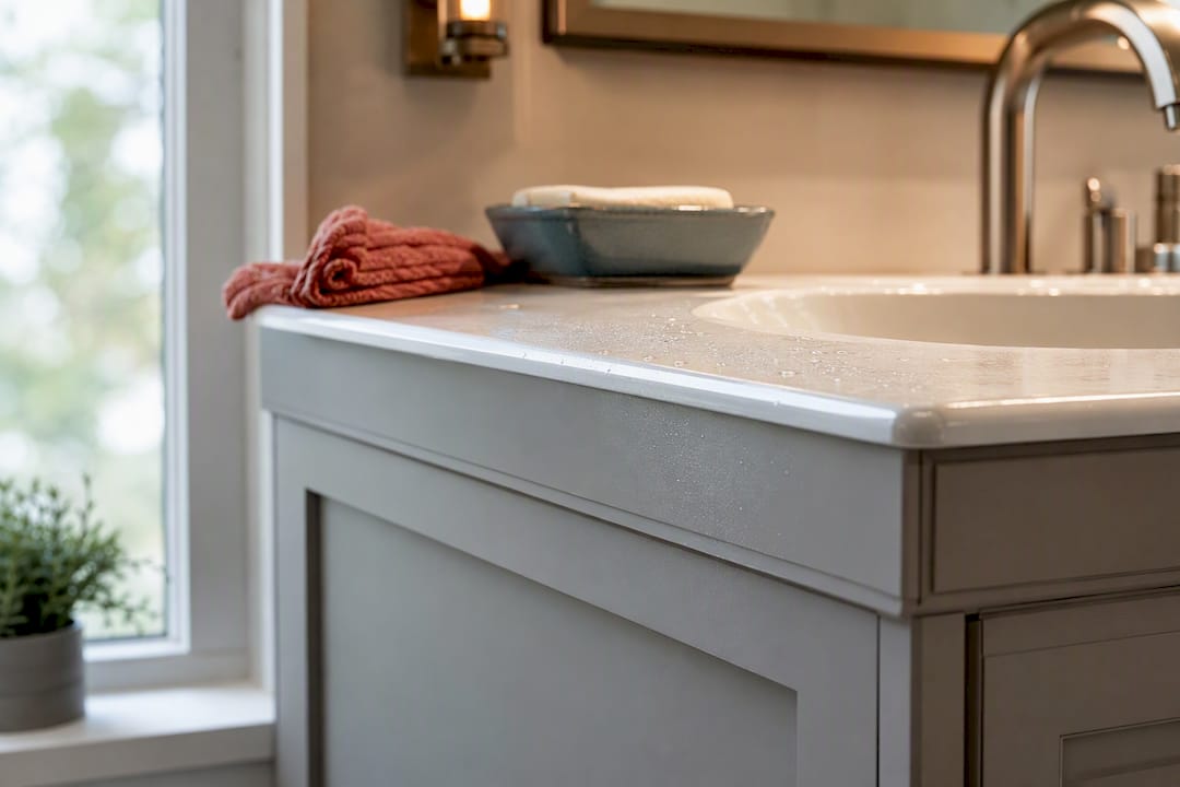Moisture beading on painted vanity surface