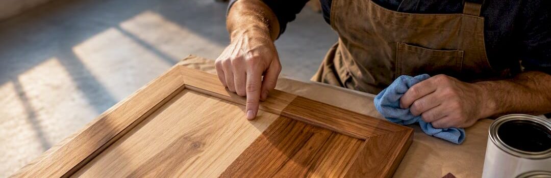 Hickory cabinet finish test showing contrasting wood grain