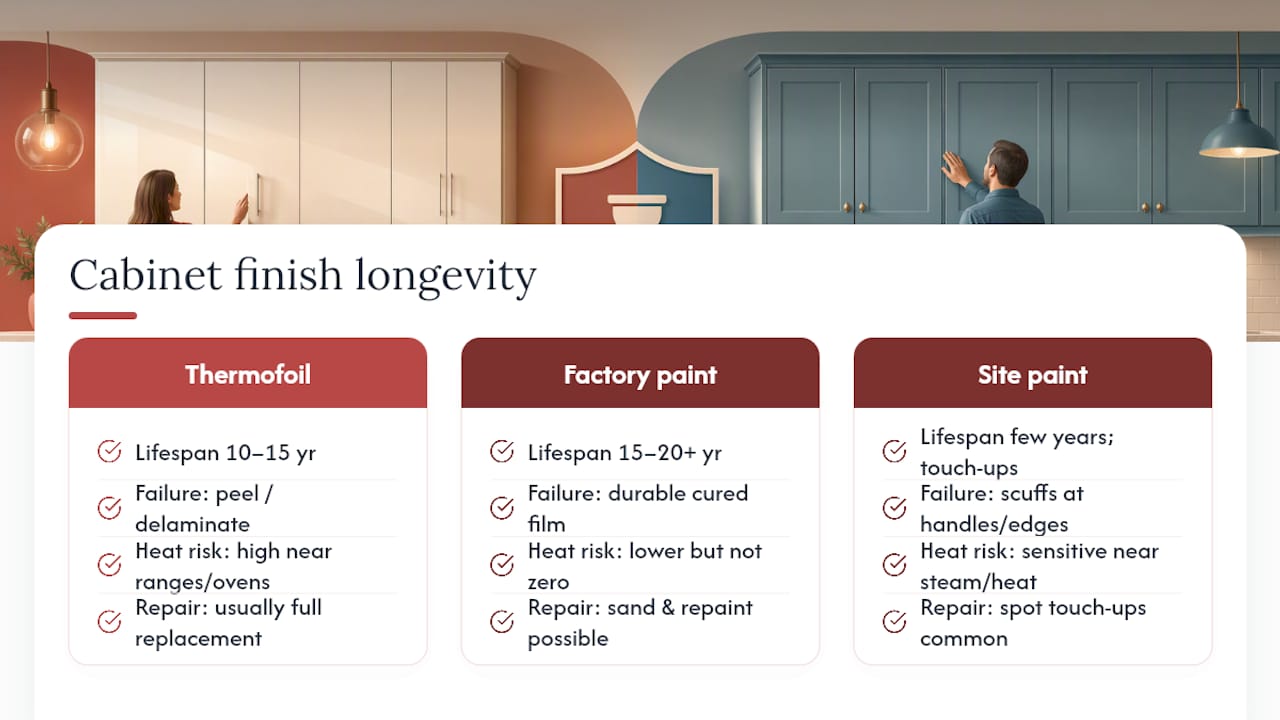 Cabinet finish lifespan and repair comparison