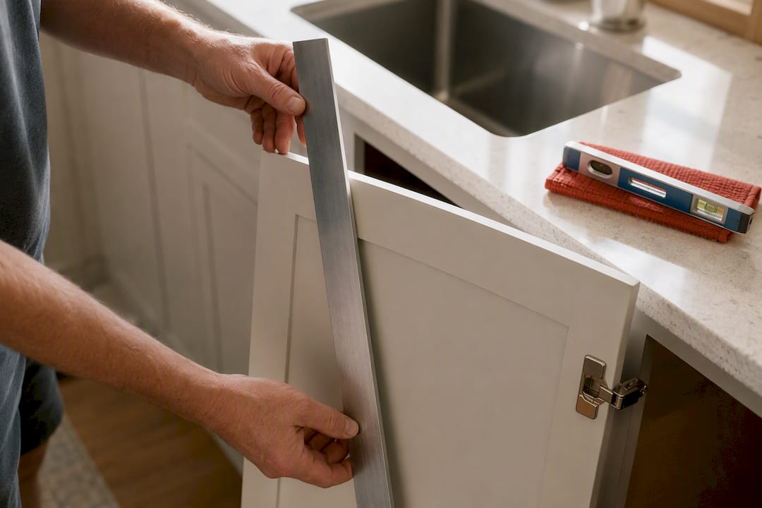 Straightedge revealing bowed cabinet door