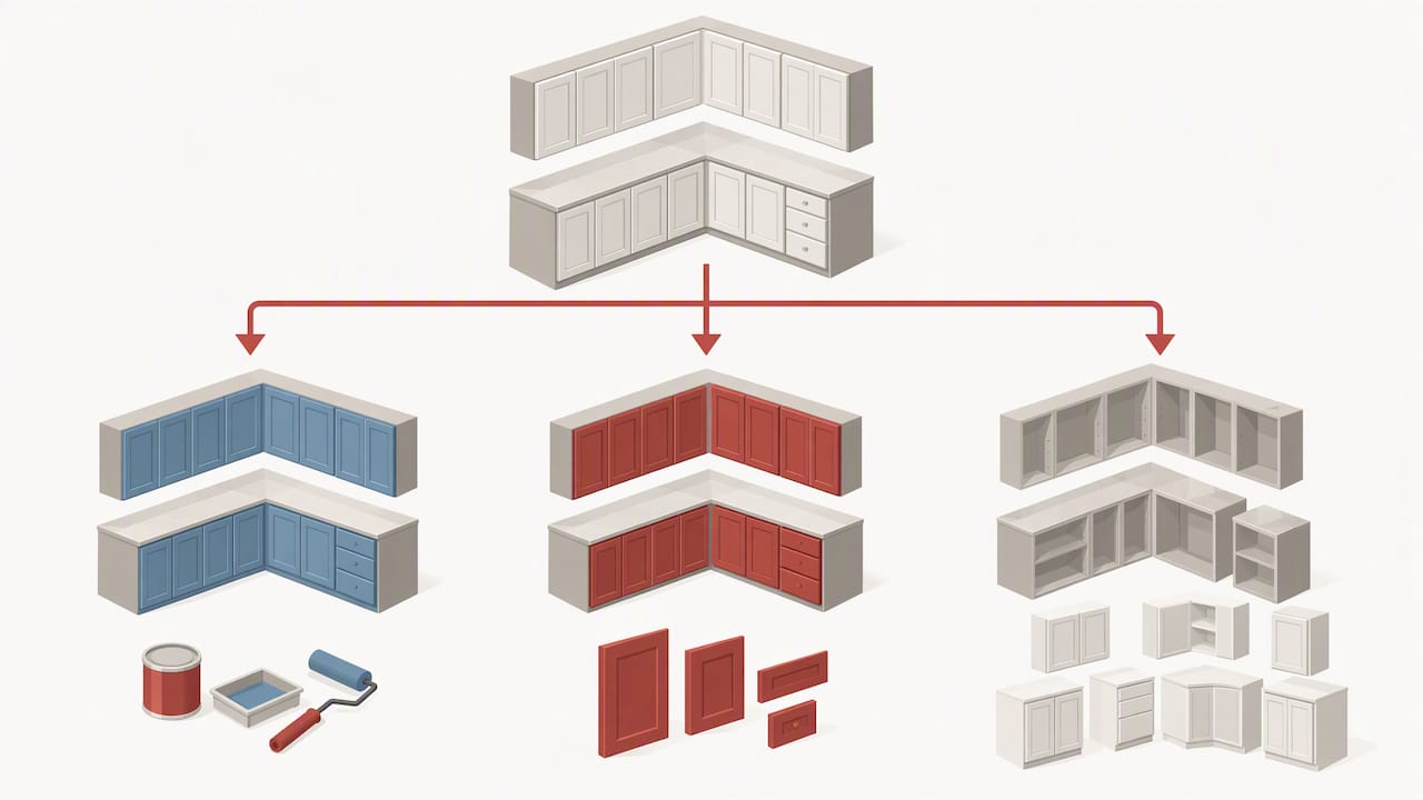 Three cabinet renovation pathways compared