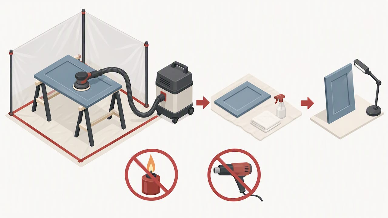 Lead-safe cabinet refinishing methods illustrated